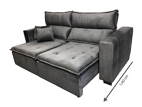 Sofá Retrátil e Reclinável Pilow top Veludo Cinza 3 lugares 2.20 londres