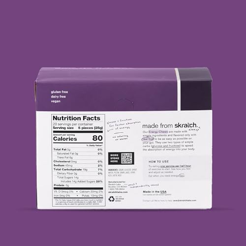 Image of Skratch Labs Energy Chews | Gummies for Running, Cycling & Endurance Quick Carbs for Athletes, Easy to Digest, Real Fruit | Gel Alternative for Long Runs & Rides | Grape 10 Pack | Gluten Free, Vegan