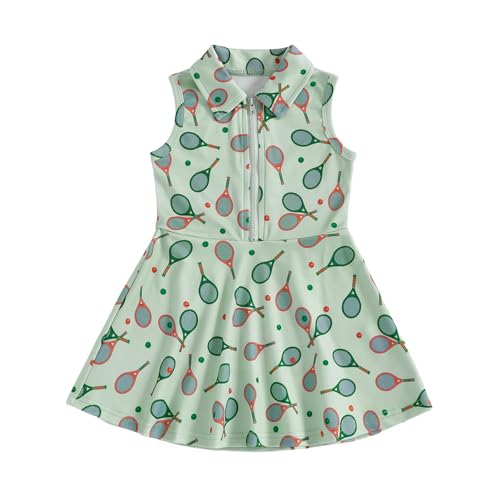 Toddler Baby Girl Dress Kid Polo Dress Girls Golf Cart Outfit Zipper Ruffle Sleeveless A-line Dresses Summer Clothes