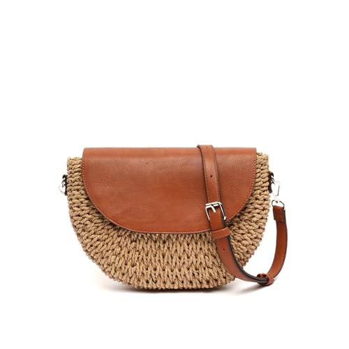 MISAKO Kesta bolso bandolera efecto rafia con solapa ED. Mujer   Kesta Natural 20x27x6 cm