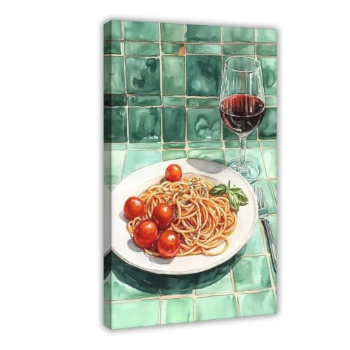 Tableau de cuisine sur toile pâtes et vin au design élégant 61x91