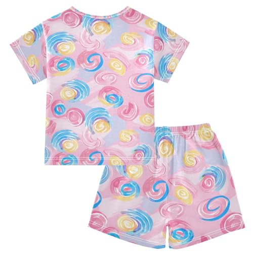 ALAZA Candy Watercolor Pajamas Set Short Sleeve Cotton Sleepwear Summer Pjs 2 Piece 5-14Y2