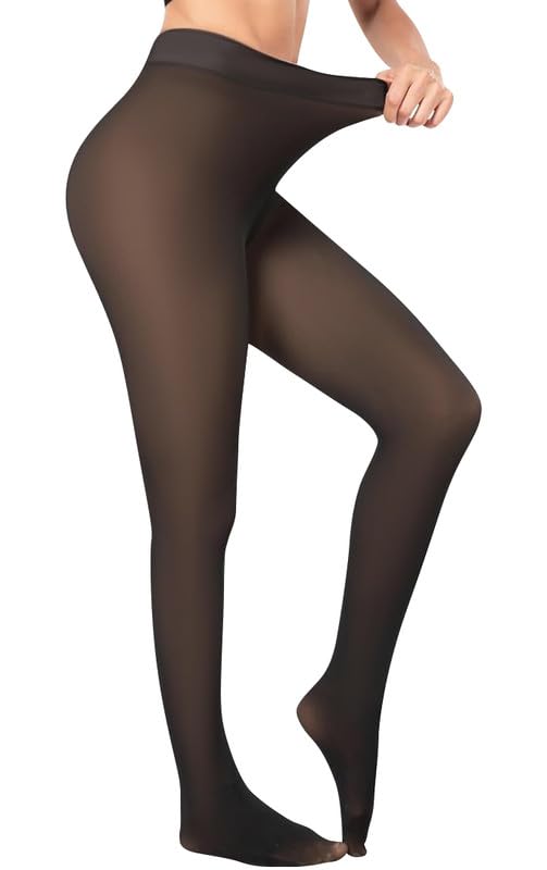 Gueop Thermo Strumpfhose Damen Winter Gefütterte Strumpfhose Damen Thermo Leggings Damen mit Fleece Bauchweg Warme Gefälschte Durchscheinend Thermostrumpfhosen Dicke Plüsch Schwarze Strumpfhosen