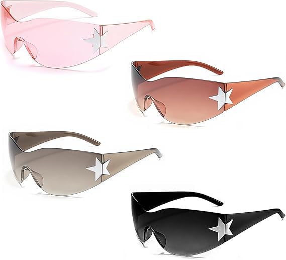 4Pcs Rimless Wrap Around Sunglasses, Retro Star Fashion Oversized Shades, Trendy Women Eyewear, Stylish Accessories for Outdoor, Music Festivals, Parties and Fashion Occasions-image-20