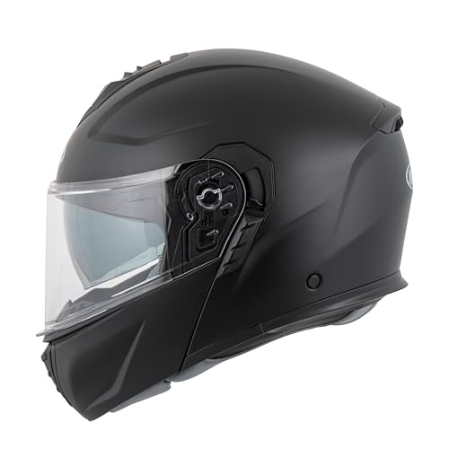 MTR K-4 Evo Klapphelm, als Jethelm & Integralhelm ECE 22.06 Geprüft, Motorradhelm mit Sonnenvisier, Mopedhelm mit Komfort-Innenfutter, Motorradhelm Herren & Damen, Matt Schwarz, XXL
