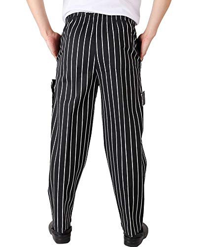Men’s Classic Multi Pocket Baggy Chef Pant Black White Stripe Cargo Style Chef Uniforms Xl #TOP1