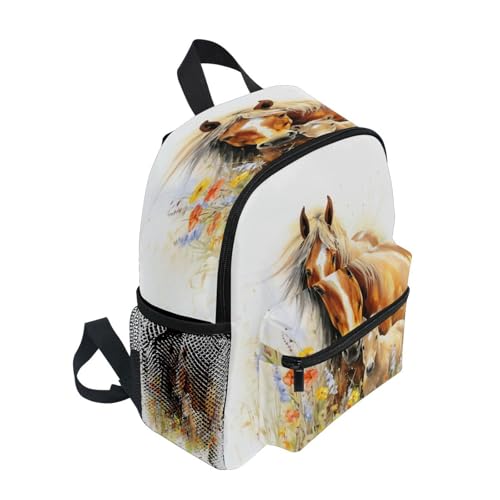 ALAZA Toddler Backpacks for Boys Girls Horse Animal with Flowers Kids Backpack with Chest Clip and Name Tag,S2