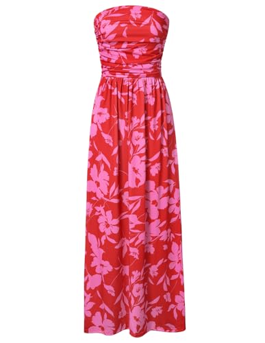 Image of GRACE KARIN Women Strapless Dress Casual Loose Ruched Long Maxi Dress with Pockets