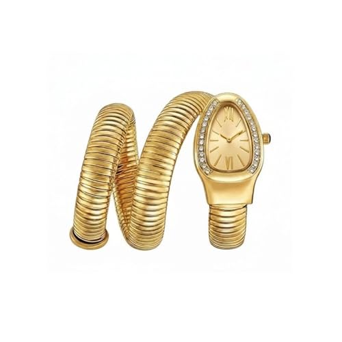Image of Serpentine Snake Watch for Woman with Spiral Bracelet, Green Dial Watch for Woman with Quartz, Stylish Analog Waterproof Serpenti Watches Women