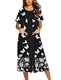 Ekouaer Robes For Women Zipper Front Bathrobe Short Sleeve House Coat Long Nightgown With Pockets Soft Loungewear