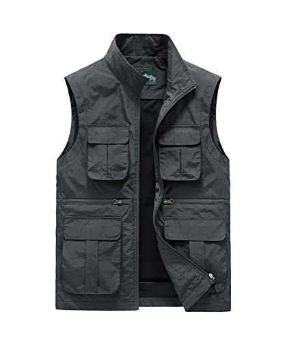 Btmpmcs Chaleco de pesca de secado rápido para hombre Táctica Chaleco de Trabajo con múltiples bolsillos Aire Libre Respirable Chaleco chaqueta sin mangas para Cámping Fotografía Viajes