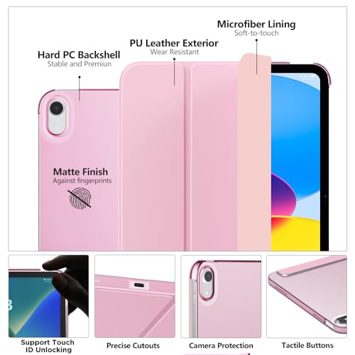 Image of MoKo for iPad (A16) 11th Generation Case 11 Inch 2025, iPad 10th Generation Case 10.9 Inch 2022, Slim Stand Hard PC Translucent Back Shell Smart Cover, Support Touch ID, Auto Wake /Sleep, Flowers Pink