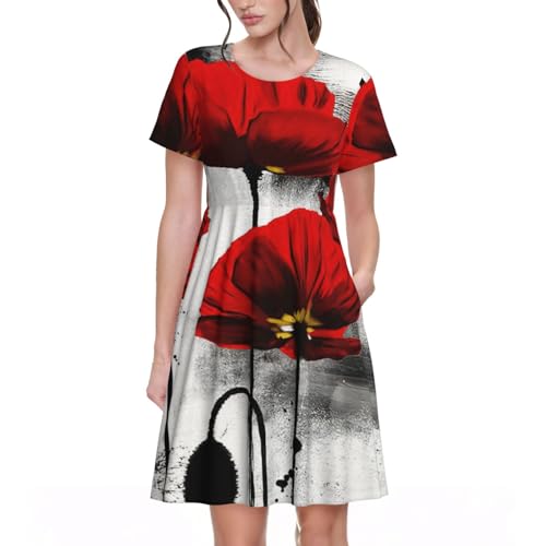 Robe d'été coquelicot légère et ample avec poches anti-transpiration