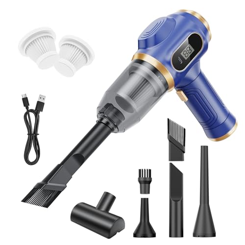 Aspirateur de Voiture Portable - Mini Aspirateur Main Sans Fil Rechargeable avec Écran LCD et Multi-Buses, Nettoyeur Main Haute Puissance pour Voiture,...