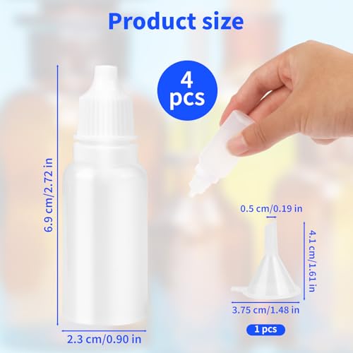 5-Pack Plastic Dropper Bottles 15ml/0.5oz - 4 Bottles + 1 Funnel - Empty, White Eye Dropper Bottles for Liquid -Squeezable & Portable Travel Containers for Eye Drops, Refillable with Cap and Plug2