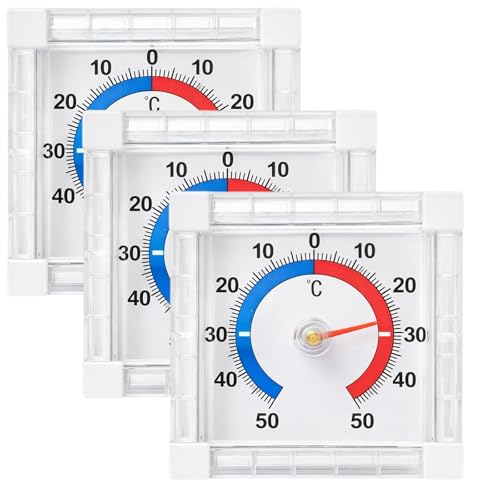 Menibeuty 3 Stück Fensterthermometer Aussen Selbstklebend, + - 50°C, Analoges Aussenthermometer Analoges Thermo-Hygrometer Analog Thermometer...