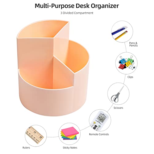 Image of Desk Pencil Pen Holder, 3 Slots 360-Degree Spinning Organizers, Desktop Storage Stationery Supplies, Cute Cup Pot for Office, School, Art Supply, Kids - Pink