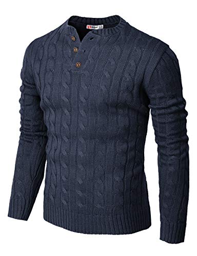 H2H Mens Casual Slim Fit Pullover Sweaters Knitted Henley Long Sleeve Thermal Navy US XL/Asia 2XL (CMOSWL042)
