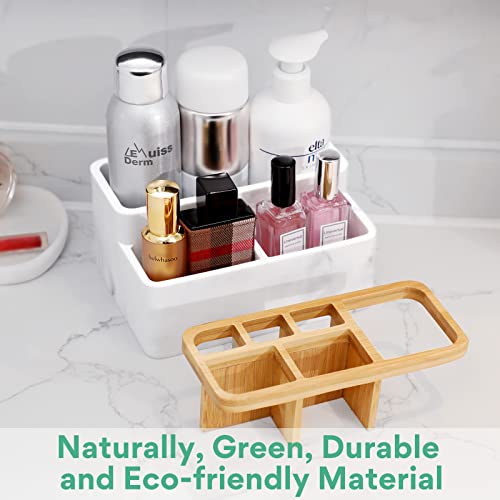 Bamboo Toothbrush Holder, Aimou Multifunctional Bathroom Organizer Countertop Storage, Marble Look Naturally Eco-Friendly Electric Toothbrush Toothpaste Caddy Stand For Bathroom Vanity #TOP6