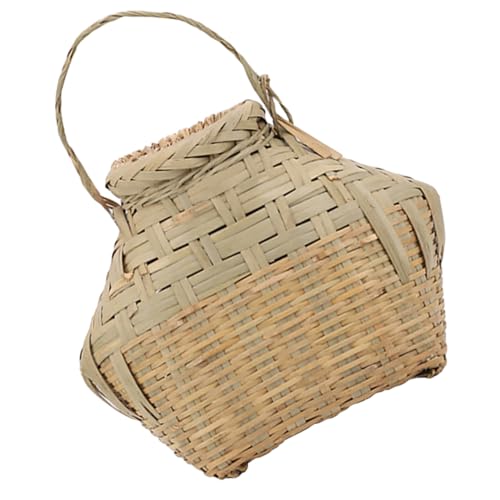 Outanaya Portable Woven Fish Basket with Lid Sturdy Outdoor Fishing Accessory for Storing Fish Shrimp and Crab Easy to Clean for Camping and Gardening Activities