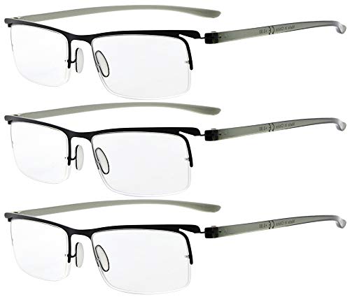 eyekepper Lot de 3 temples en plastique demi-monture légère lunettes de lecture hommes femmes Noir 0.75 Cover