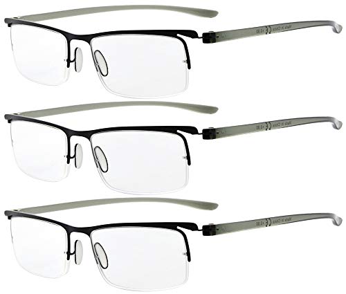 mens black rim glasses - Eyekepper 3 Pairs Half-rim Reading Glasses Black Frame Reader Eyeglasses for Men Women Reading +2.00