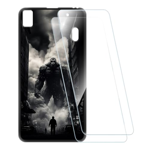 ESACMOT Bedruckte Hülle + 2 Glas Schutzfolie Kompatibel mit Lenovo A7000 Plus, Stoßfeste Weiche Cover & HD Klare Tempered Glass Folie (Monster)