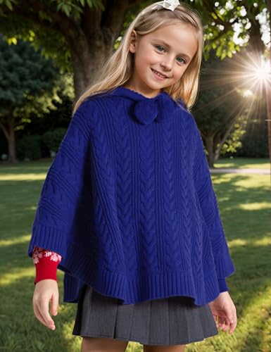 Image of BOBOYOYO Cape for Girls Hooded Cable Knit Poncho Sweaters Kids Shawl