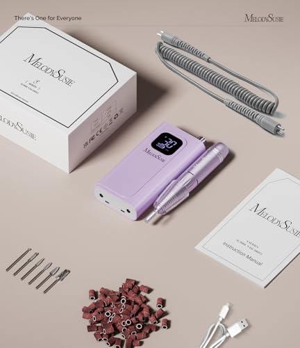Image of MelodySusie Entry-Level Clip-On Rechargeable Essential Nail Drill, SC300F 30000RPM E-File with LCD Display for All Manicure Shaping & Gel Removal,Ideal for Training,Nail Art Practice & Home Use,Purple