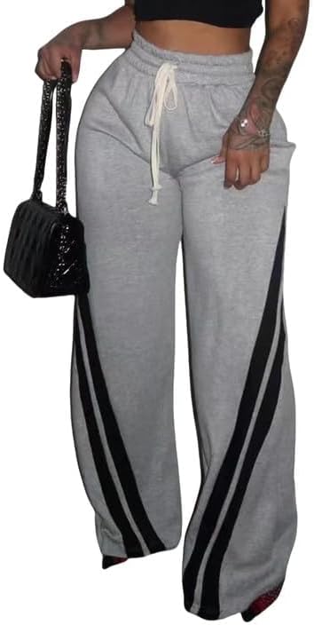 NRTHYE Women's High Waist Wide Leg Sweatpants Straight Leg Pants Casual Striped Pants - Image 2