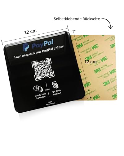 Karte/Schild für PayPal-Zahlung mit QR-Code und NFC (12x12cm selbstklebend) - schwarz