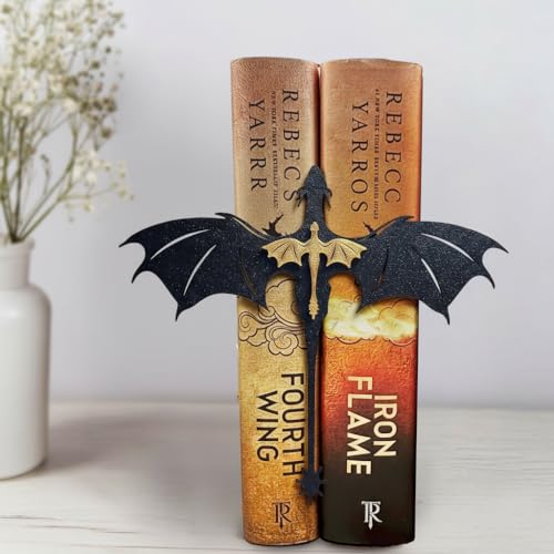 Tostmrks Handmade Dragon Bookshelf Decoration - Fantasy Dragon Books, Wooden Book Accessories for Book Lovers, Fourth Wing and Acotar Shelf Decoration, Fantasy Fans, Improved Durable Edition Tail