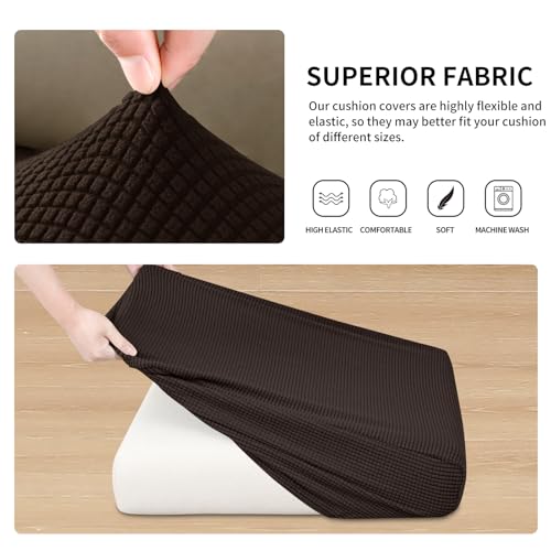 Image of Easy-Going Stretch 2 Pieces Couch Cushion Cover for Sofa Seat | Individual Furniture Protector Sofa slipcover for 2 Cushion Couch Washable Soft with Elastic Bottom Chocolate