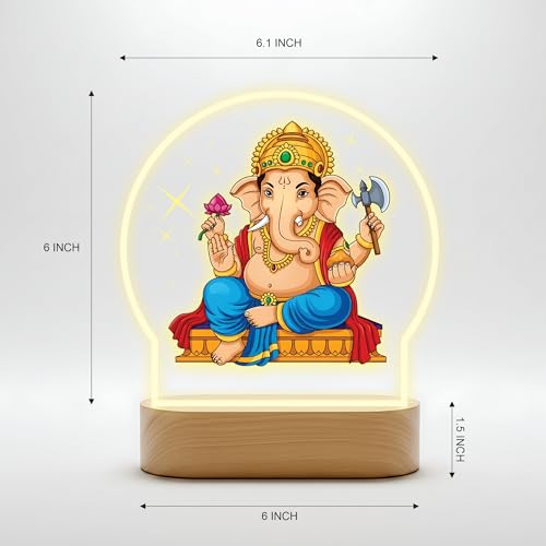 Image of Giftplease Lord Ganesha LED Night Light - Warm Yellow Glow Table Lamp - Divine Ganpati Decor for Pooja Room, Office Desk & Gifting - Elegant Silhouette Lamp GL 03