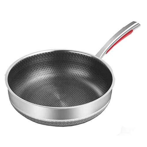 SH-chaoguo Fry Wok/Frying Pan/Uncoated Non-Stick Pan/316 Stainless Steel Cooking Pan (28/30 cm), for Induction Cooker, Gas Stove (Size : 30cm)