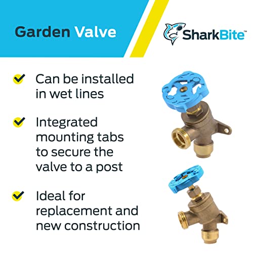 Image of SharkBite 1 /2 Inch x 3 /4 Inch MHT Garden Valve, Multi Turn, Push to Connect Brass Plumbing Fitting, PEX Pipe, Copper, CPVC, PE-RT, HDPE, 24622LF