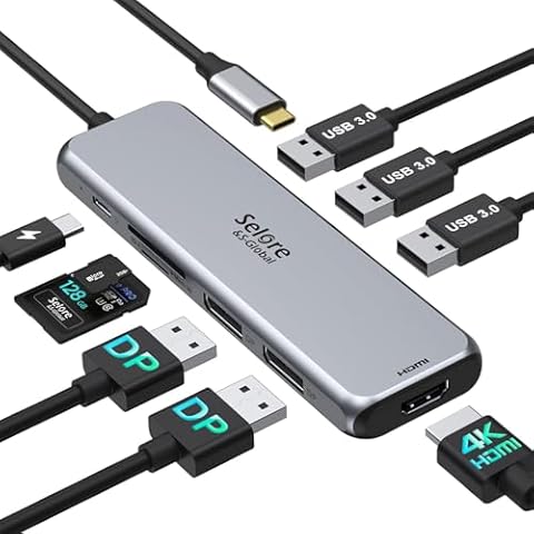 Docking Station Dual DisplayPort, Selore USB c hub with 2 displayport, HDMI, 3*USB 3.0,100W PD,SD & TF Slot, 9 in 1 2 dp Multiport Adapter for MacBook/Dell XPS/HP/Lenovo/Microsoft Surface Cover