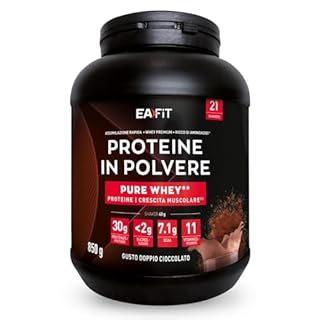 Proteine in Polvere Whey 850 g Gusto Cioccolato | 30 g per Shaker Proteine | Whey Protein Concentrate e Isolate | BCAA + L-Glutammina + Taurina | Integratore per Massa Muscolare | Con 11 Vitamine