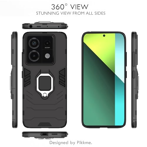 Image of Pikkme Redmi Note 13 Pro 5G Back Cover | D5 Tough Armor Bumper | 360 Protection Case | Ring Holder Stand Case for Redmi Note 13 Pro 5G (Black)