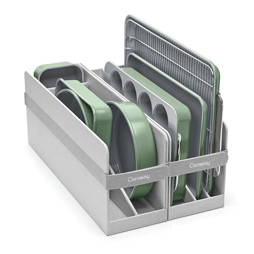 Caraway Nonstick Ceramic Bakeware Set (11 Pieces) – Baking Sheets, Assorted Baking Pans, Cooling Rack, & Storage – Aluminized Steel Body – Non Toxic, PTFE & PFOA Free – Sage