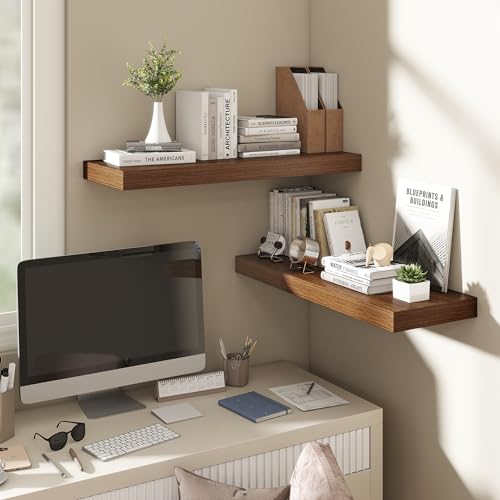 Image of Dreamland 30 Inch Floating Shelves for Wall,8 Inch Deep Floating Shelves,30 inch W x 8 inch D Wall Shelves for Bedroom,Living Room, Kitchen,Bathroom,Walnut,Set of 2