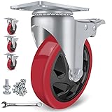 schwerlast lenkrollen mit bremse 【HIGH QUALITY DUAL LOCKING】Top Platte Lenkrollen mit doppelter Bremse, Zur gleichen Zeit kann es die Drehrichtung der Bodenplatte und die Richtung des Rades vorwärts bremsen, die einfach zu bedienen, sicher und zuverlässig ist.