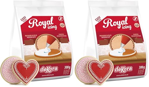 dekora Preparado de Royal Icing para galletas, Fácil de usar, Sólo añadir agua, Glasa Real en Polvo 300 g, Glaseado para decorar Galletas, Tartas y Cupcakes, Sin gluten (Paquete de 2)