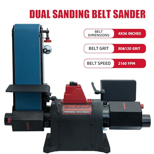Image of BUCKTOOL Dual Belt Sander for Knife Sharpening,4x36 inch Belts,1HP,2160FPM
