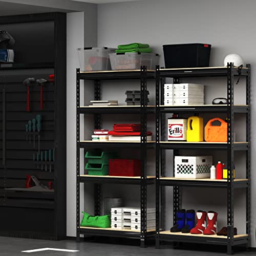 Image of PrimeZone Storage Shelves, 27.5 inch W X 12 inch D X 59 inch H Adjustable Metal Heavy Duty Garage Shelving Unit, 5 Tier Industrial Standing Utility Rack Organizer for Warehouse, Pantry, Kitchen, Basement, Black