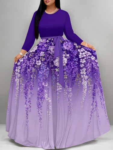 Image of Plus Size Maxi Dress for Women V Neck 3 /4 Sleeve Wrap Dress