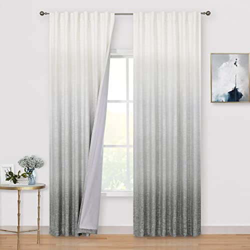 Image of Vision Home Grey Ombre Full Blackout Curtains 84 inch Two Tones Gray and White Window Treatment Set Thermal Insulated Room Darkening Drapes for Living Room Rod Pocket Back Tabs 2 Panels 50" Wx84 L