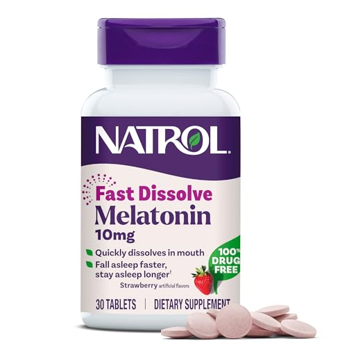 Natrol Melatonin 10 mg Fast Dissolve Tablets, Strawberry, 30 Count | Sleep Support for Adults, for Occasional Sleeplessness, No Water Needed, 100% Drug-Free, Non-Habit Forming - image 1