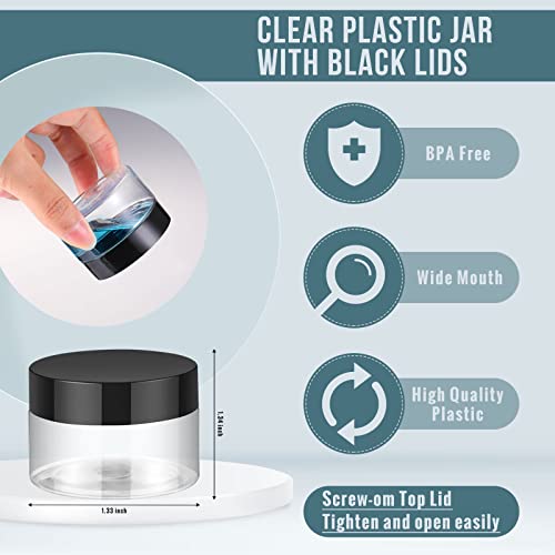 Image of Aoriher 150 Pcs Clear Plastic Jars with Lids Round Containers,1 Oz,Black