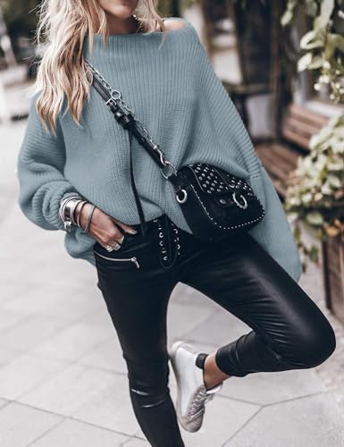 Image of Womens Oversized Sweaters Loose Solid Casual Long Sleeve Mock Neck Knitted Jumper Tops